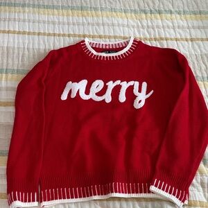 SHEIN Red 'Merry' Crew Neck Sweater